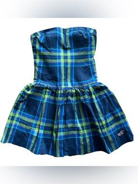 Hollister Navy Plaid Strapless Mini  Dress size S